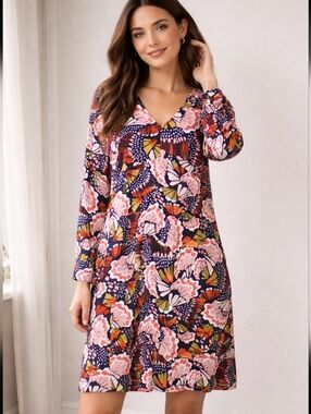 Boden Boho Butterfly Floral V-Neck Mini Dress with Pockets Size 8P